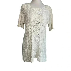 Magnolia cream VINTAGE,soft,knit,short sleeve,feminine scalloped neck Sz-XL